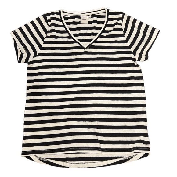 ICHI black and white striped v neck tee - Picture 1 of 8